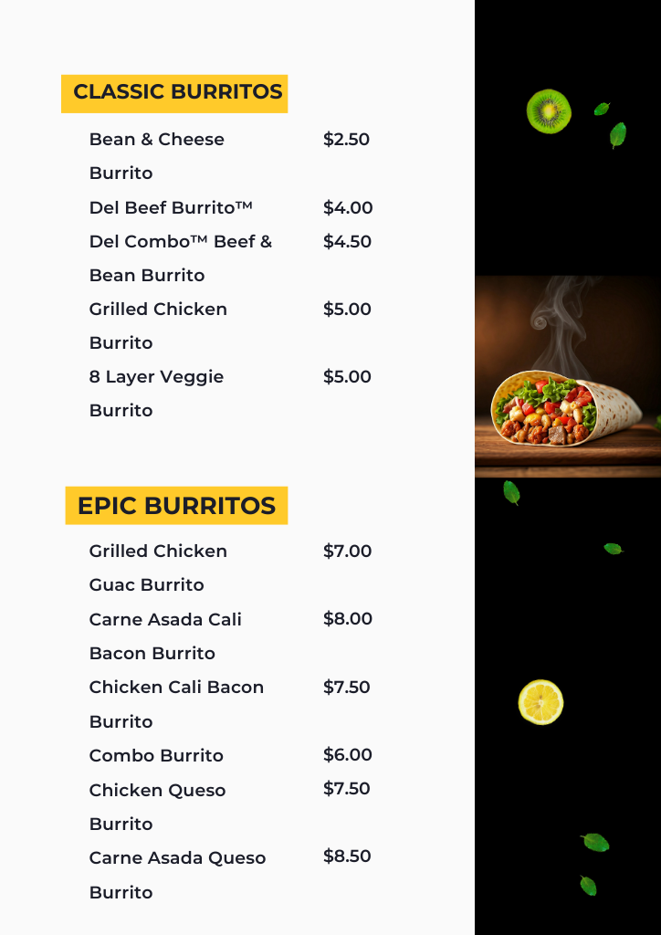 Complete Del Taco Menu with Photos Prices & Specials 2025 2 del taco menu card