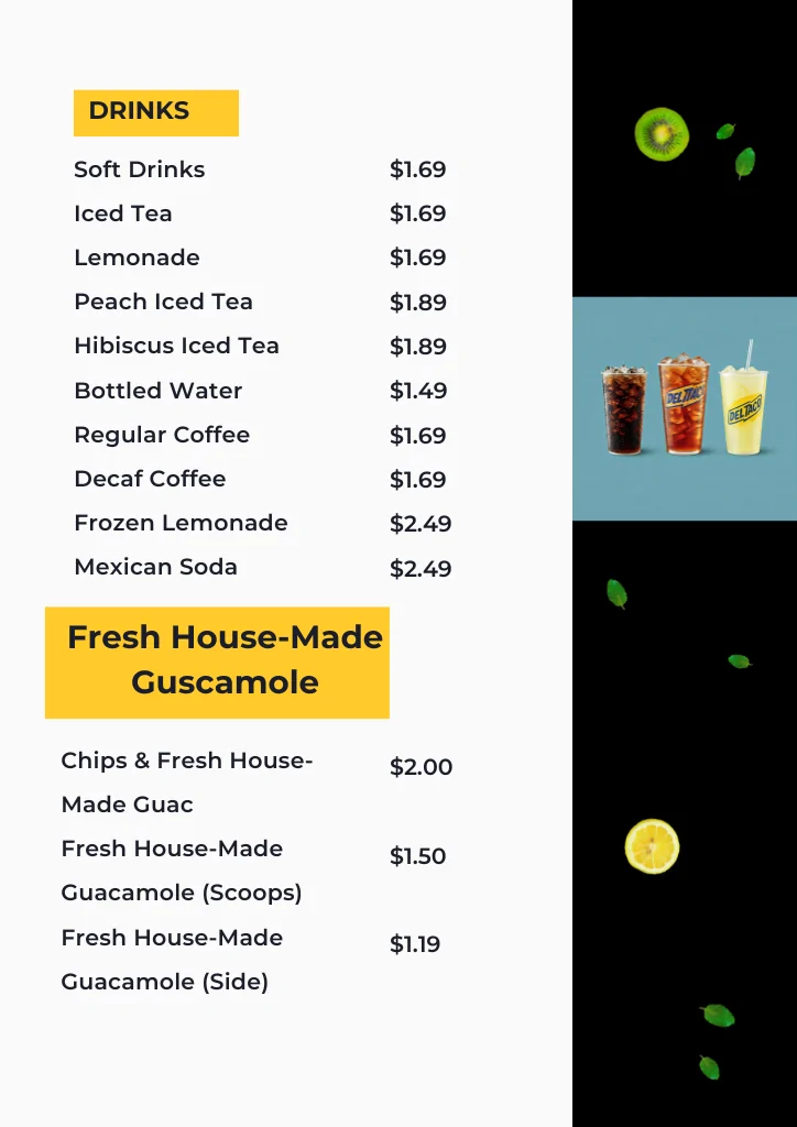 Complete Del Taco Menu with Photos Prices & Specials 2025 9 prices and detail menu card